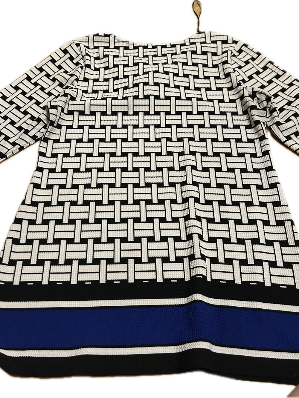 Black & White Geometric Tunic with Blue Hem